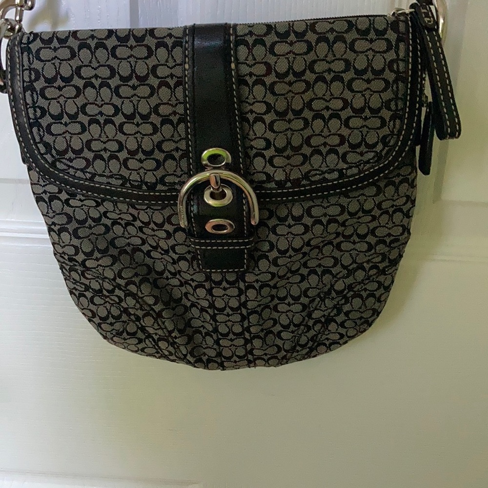 Coach fabric and leather trimmed shoulder bag